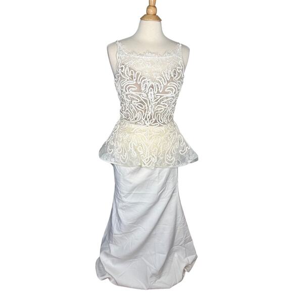 Sherri Hill White Off White Ivory Fitted Peplum low Back Wedding Dress Prom - Picture 1 of 16